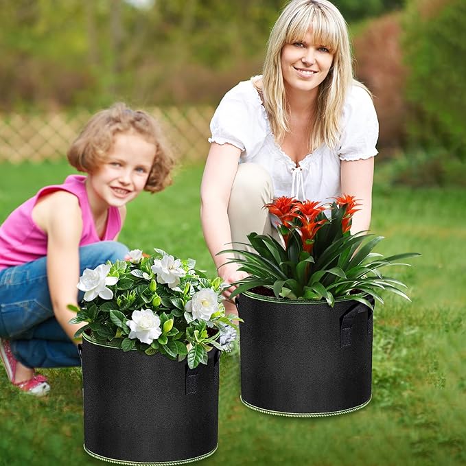 MEKOLIFE 5 Gallon Fabric Grow Bags 6-Pack, Thickened Aeration Planter Bags with Handles Plant Tags Seedling Bags for Outdoor Indoor Vegetable Garden, Black