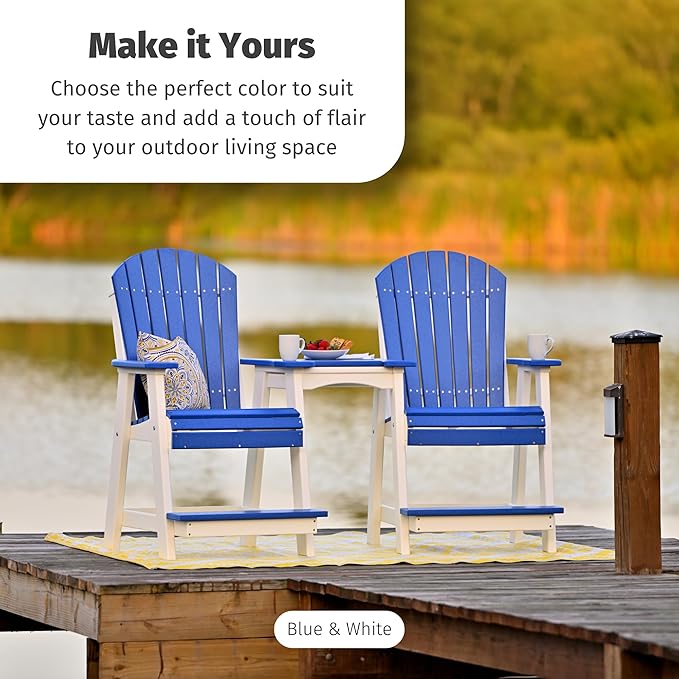 LuxCraft Poly Tete-a-Tete Patio Table and Counter Height Balcony Chairs with Umbrella Hole, Weatherproof Outdoor Patio Furniture Set for Outside - Amish Made in USA (Red & Black)