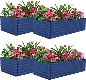 FOOWIN 4pcs 6x3x2ft Galvanized Raised Garden Bed, Planter Raised Garden Boxes Outdoor, Large Metal Raised Beds for Gardening, Garden Bed for Vegetables, Flowers, Herb,269 Gallon Capacity, Royal Blue