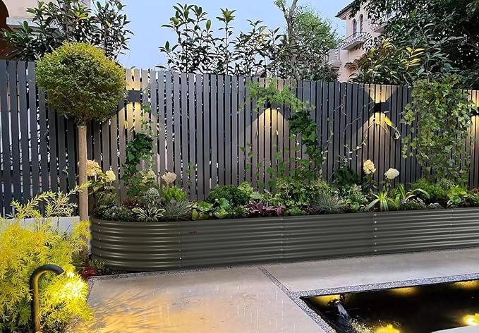 A ANLEOLIFE 3 Pcs 12X3X1.5 ft Oval Extra Large Galvanized Raised Garden Beds Outdoor for Planting Vegetables Flowers Herb, Quartz Grey
