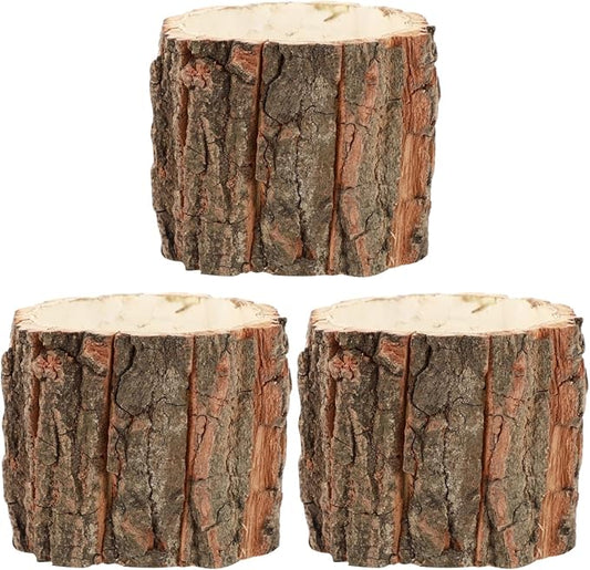 Yardwe 3Pcs Rustic Bark Design Wood Planters, Decorative Flower Pots Plant Containers for Home, Patio, Balcony, and Garden, 3.54X9.44X3.14Inch