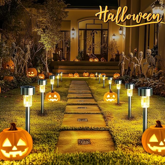 GIGALUMI 16 Pack Solar Path Lights Outdoor,Solar Lights Outdoor Waterproof,Stainless Steel LED Landscape Lighting,Solar Garden Lights for Driveway,Pathway,Patio,Yard