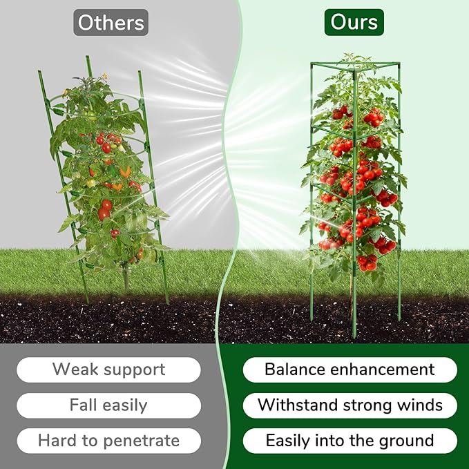 [Upgraded] ZeeDix 65 Inch Tall Tomato Cages for Garden, 6 Pack Large Plant Trellis Support Stakes for Climbing Plants, Heavy Duty Adjustable Tomatoes Cage for Pots, Raised Garden Bed Outdoor Supplies