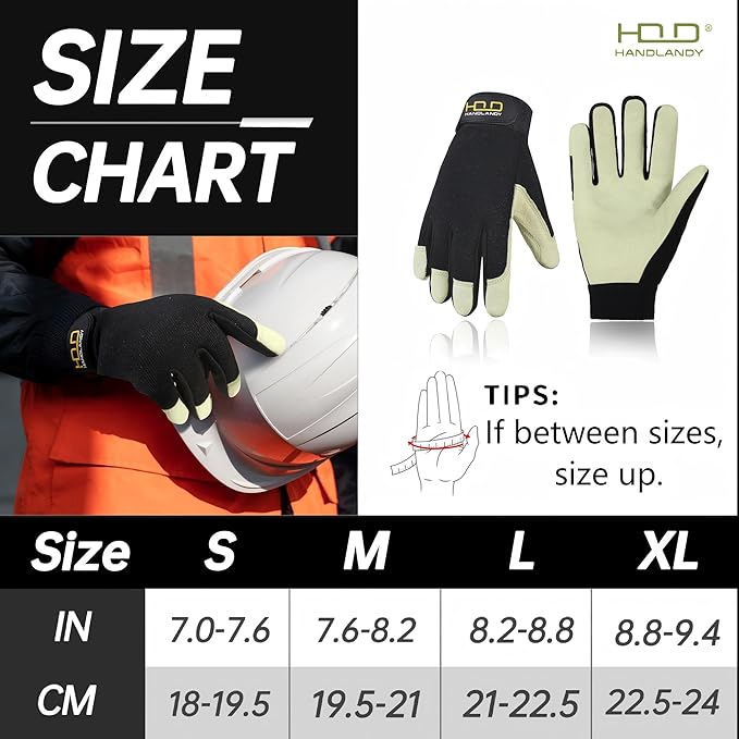 HANDLANDY Work Gloves for Men & Women, Utility Mechanic Working Gloves Touch Screen, Flexible Yard Work Gloves