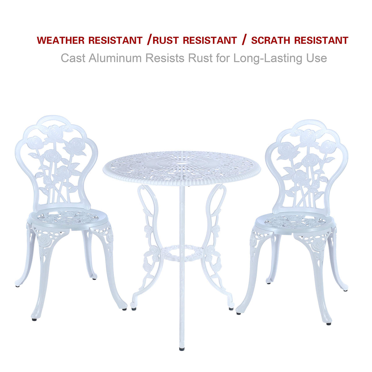C/G 3-Piece Bistro Set - Outdoor Patio Table Set, Anti-Rust Cast Aluminum, White