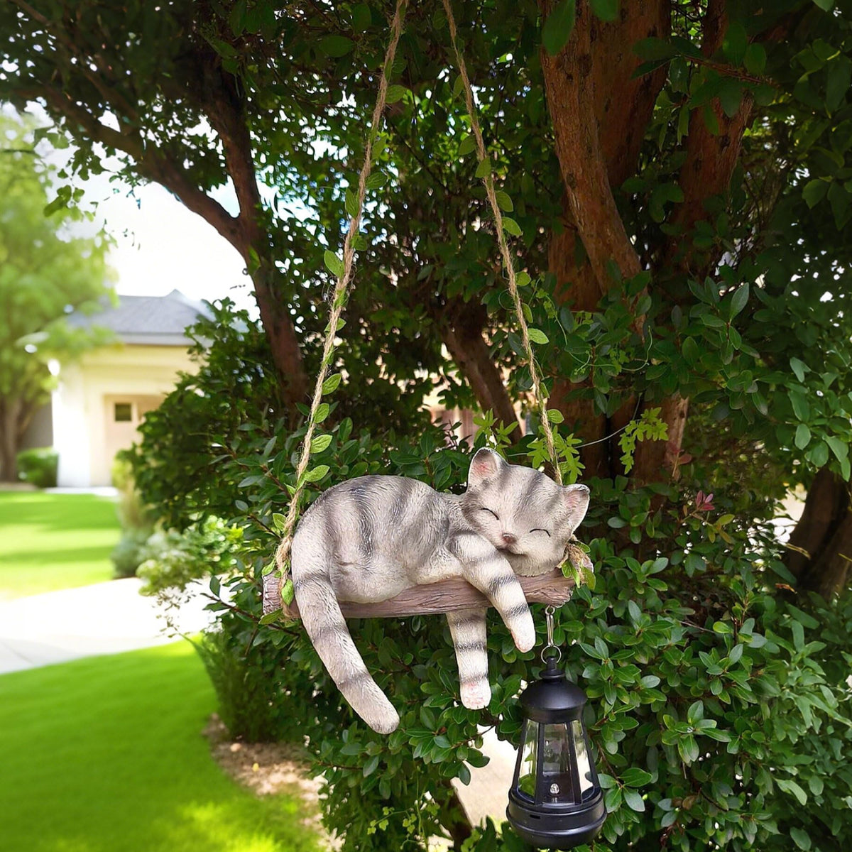 ZaaYee Solar Lighted Garden Outdoor Statue, Hanging Swing Lying Style