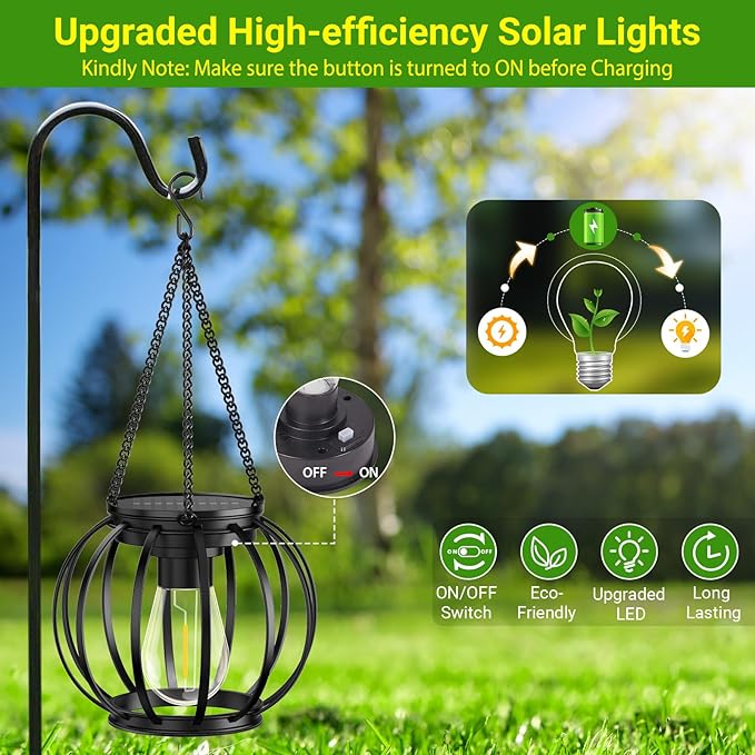 KOOPER Solar Lanterns Outdoor Waterproof, 4 Pack Upgraded Metal Hanging Solar Lights Outdoor Lanterns, Brighter Auto On/Off Outdoor Hanging Lantern for Yard Patio Pathway Porch Garden Decor