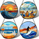 Stained Glass Window Hanging 4 Pcs Set Blue Ocean Surfing Beach 6.3" - Suncatcher Door Garden Sun Catcher Decor Birthday Mother's Day for Firefighte Men Woman Nana Mom