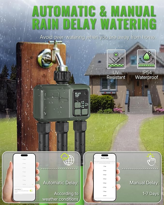 WiFi Water Timer for Garden Hose, Sprinkler Timer 3 Zone, 3 Outlet Smart Hose Watering with WiFi Irrigation Controller, Automatic Irrigation System/Rain Delay/Manual Watering D33WT06