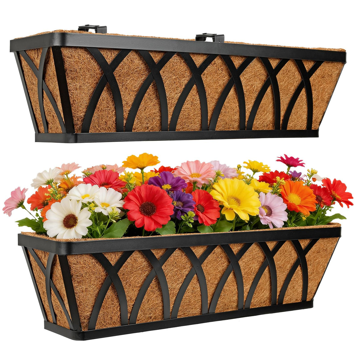 24 Inch Window Box Planter with Coco Liner for Hanging Outdoor Plants