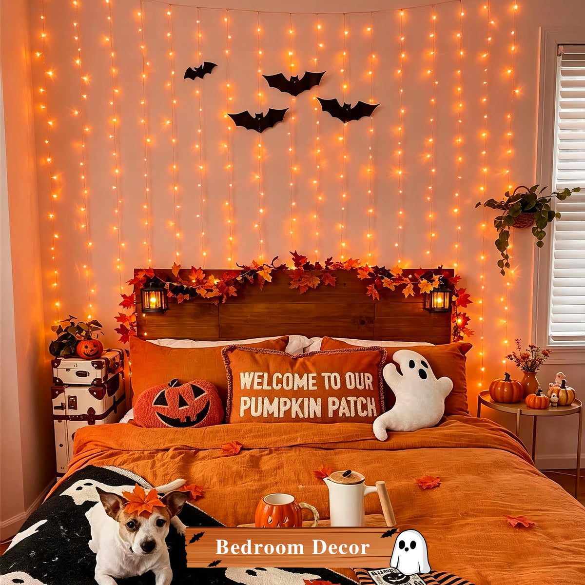 JMEXSUSS 200 LED Orange Halloween Curtain Lights