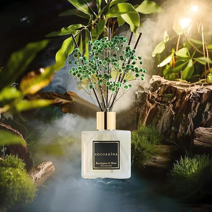 Cocorrína Reed Diffuser Sets- Eucalyptus & Moss Scented Diffuser with Sticks Home Fragrance Reed Diffuser for Bathroom Shelf Decor