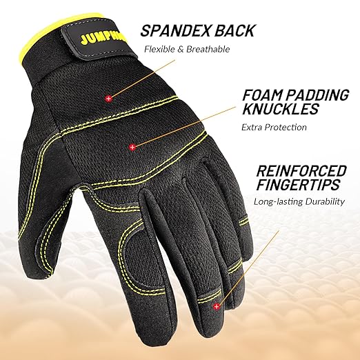 JUMPHIGH Safety Work Gloves 2 Pairs, Men's Utility Mechanic Working Gloves for Gardening Construction, Touchscreen Compatible, Flexible Breathable Fit, Knuckles & Palm (M)