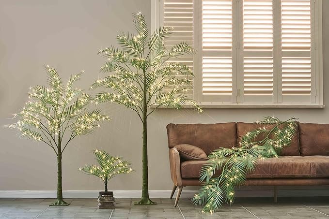 Hairui Lighted Palm Tree 6FT 300 LED Fairy Lights, Faux Plant Tree with Lights for Home Holiday Summer Decoration Indoor Outdoor