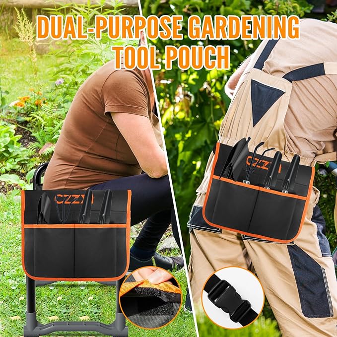 CZZXI Garden Kneeler and Seat, Wider and Thicker Kneeling Pad Heavy Duty Gardening Stool with Gardening Tool Pouch and Bag, Garden Bench/Chair Gifts for Women, Seniors