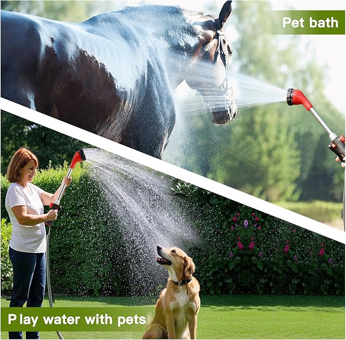 GREEN MOUNT Watering Wand, Heavy Duty Garden Hose Wand with 8 Spray Patterns, 16-Inch Hose Sprayer Nozzle with Flow Control, Ideal for Lawn and Garden Use, Red