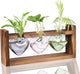 Kingbuy 3-Heart Plant Terrarium Kit - Stained Glass Vase Propagation Station with Vintage Wood Stand - Wall-Mounted & Tabletop Indoor Garden Decor for Home Kitchen Wedding (Grey, Green, Pink)