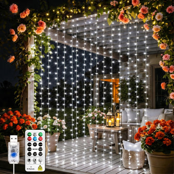 SINAMER Curtain String Light, 200LED 6.6x6.6ft, Remote & 8 Modes, USB