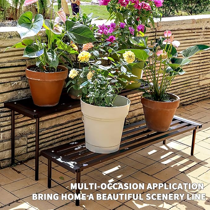 OUTEROOM Metal Plant Stand, Rust-proof Aluminum Flower Pot Stand, Plants Display Stands Decoration Racks for Living Room Balconies and Gardens (90 Ebony)