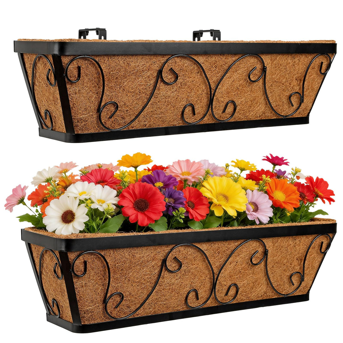 24 Inch Window Box Planter with Adjustable Brackets for Hanging Plants