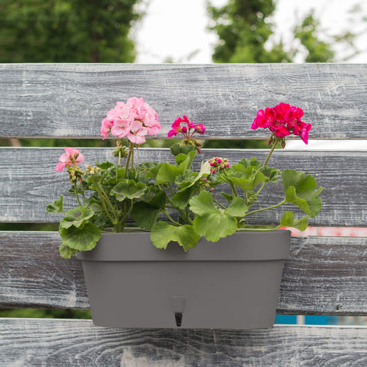 DECOPOTS - Self Watering Window Box Planter - Indoor/Outdoor - Windows/Oblong Shape Plastic Planter with Bottom Watering and Water Level Indicator (15.6 Inch Long, Graphite