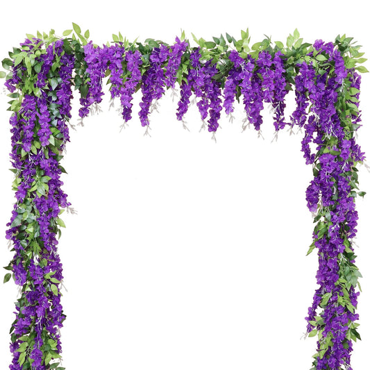 Apeair Wisteria Artificial Flowers Garland, 8Pcs Total 57.6ft Silk Faux Wisteria Vine Kit, Hanging Flower Plant for House Outdoor Garden Ceremony Outside Wedding Arch Floral Decor (8, Purple)