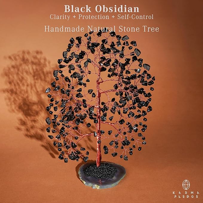 Crystal Trees for Home and Office Decoration, Blask Obsidian Chakra Healing Crystals Feng Shui Handmade Trees for Positive Energy, Money, Good Luck, Christmas Decor, Birthday Gifts for Women, Mom