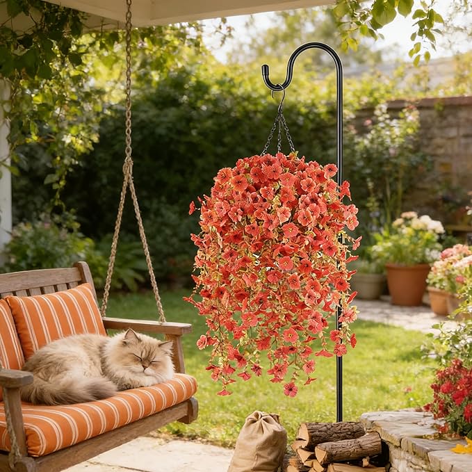 6 Bundles Artificial Fall Flowers for Outdoors Fake Plants Garden Home Fall Decor,UV Resistant Realistic Silk Faux Autumn Flower Indoor Outside Front Porch Patio Balcony Yard Farmhouse(Orange)