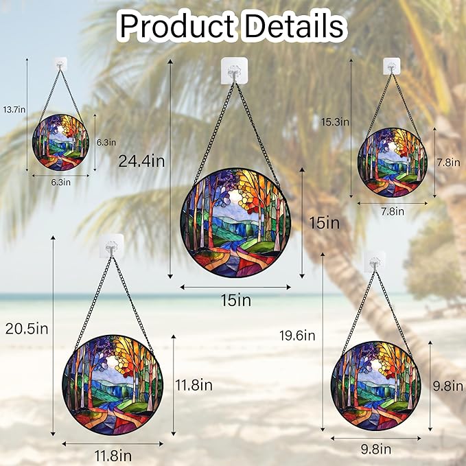 Stained Glass Window Hanging, Colorful Forest Landscape Tree Suncatcher for Doors Window Home Abstract Sun Catchers Decoration Mother's Day Birthday Gifts for Women, Men, and Mom 9.8 in