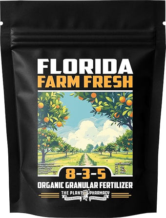 Fertilizer Commercial Grade | Florida Farm Fresh Organic 8-3-5 | 5 Ounces | Granular Slow Release Feed | Nitrogen Source | Lawns Vegetables Fruits Beds Borders Shrubs Ornamentals | 7–8 Month Coverage