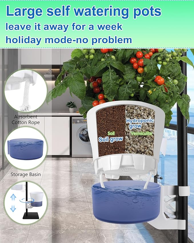 Indoor Plant Hydroponics Growing System Tower Kit with Grow light,Herb Vegetable Indoor Garden Growing System with Standing Floor Tall LED Grow Light,Height Adjustable with Timer & Metal Stand (Large)