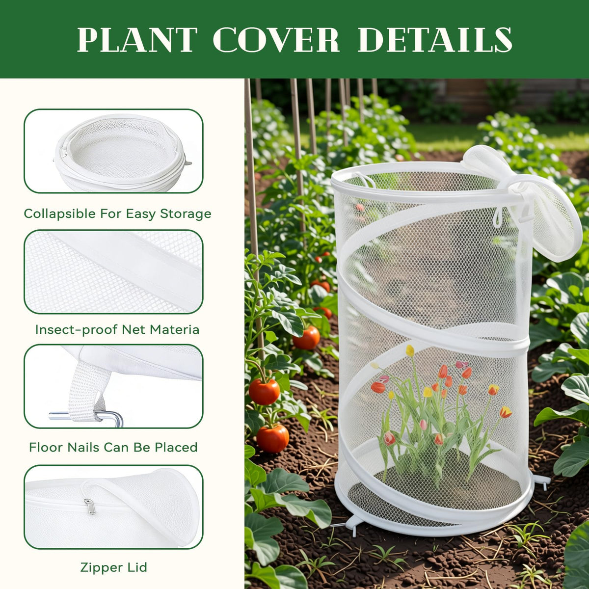 2-Pack Pop Up Plant Covers, Heavy Duty 18"x24" Mesh Plant Cover & Garden Cloche with Ground Stakes, Windproof Plant Protector Tent for Tomato & Strawberry (Protection from Birds & Animals)