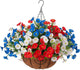 Ammyoo Artificial Fake Hanging Flowers with Basket for Outdoors, Faux Petunias Flowers Fake Hanging Plants with Eucalyptus Realistic UV Resistant for Outside Patio Garden Porch Balcony Yard Decor