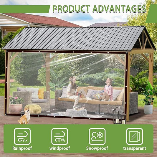 Clear Tarp Waterproof with Grommets,Heavy Duty PVC Vinyl Tarps Cover,Transparent Tarpaulin Large (Small) for Outdoor/Camping/Plant/Garden/Chicken Coop/Cat Litter