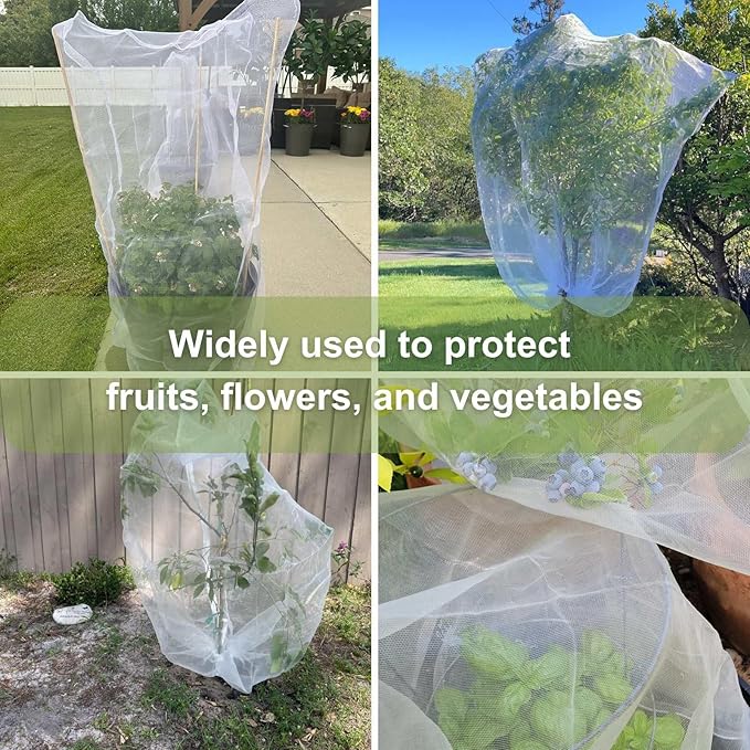 2 Pcs Fruit Tree Netting with Zipper & Drawstring, 8ft x 8ft Large Insect & Bird Netting for Garden Protection, Ultra-Fine Mesh Garden Netting Pest Barrier, Blueberry Bush Netting Cover