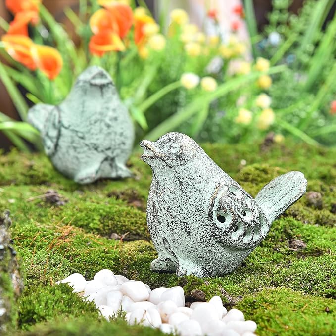 Sungmor Cast Iron Desktop Ornament - Graceful Hollow-Carved Birds Sculpture Home Decoration - Decorative & Lovely Animal Figurine Indoor Outdoor Statues - 2PC Pack & Green Color