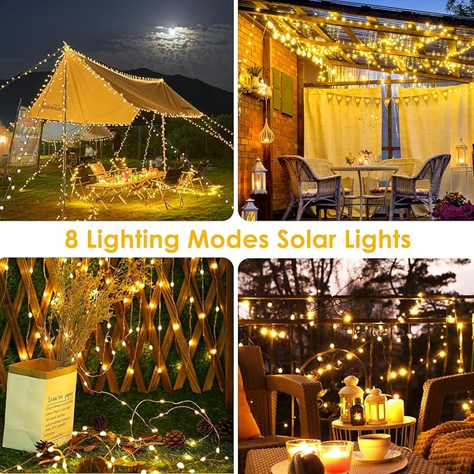 Extra-Long 144FT Solar String Lights for Outside, 2 Pack 400LED Solar Fairy Lights Outdoor Waterproof, Copper Wire with 8 Modes Solar Twinkle Lights for Tree Garden Party Patio Xmas Decor (Warm White)