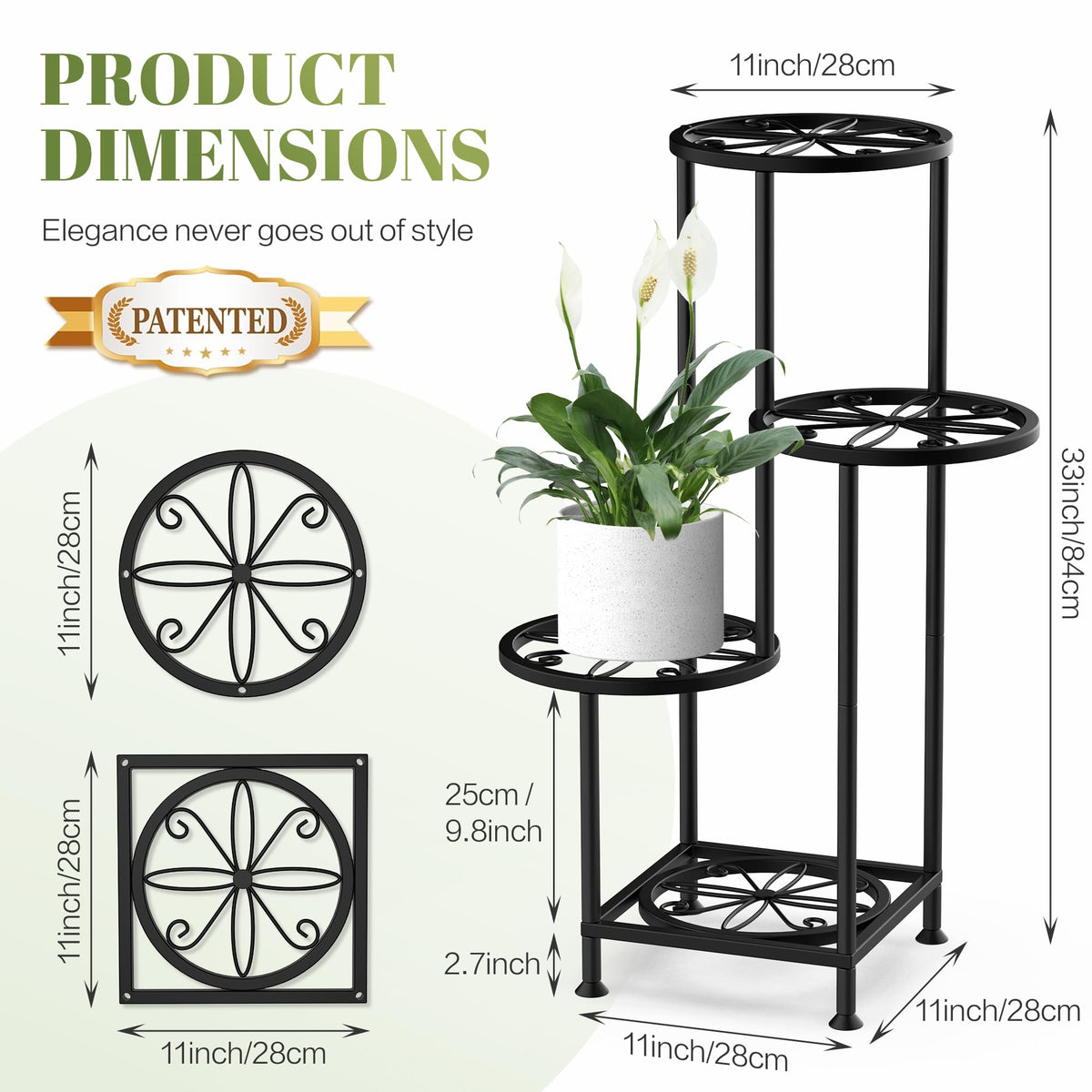 YOCOMEY 4 Tier Plant Stand Indoor Outdoor, Metal Shelf Holder Corner Black