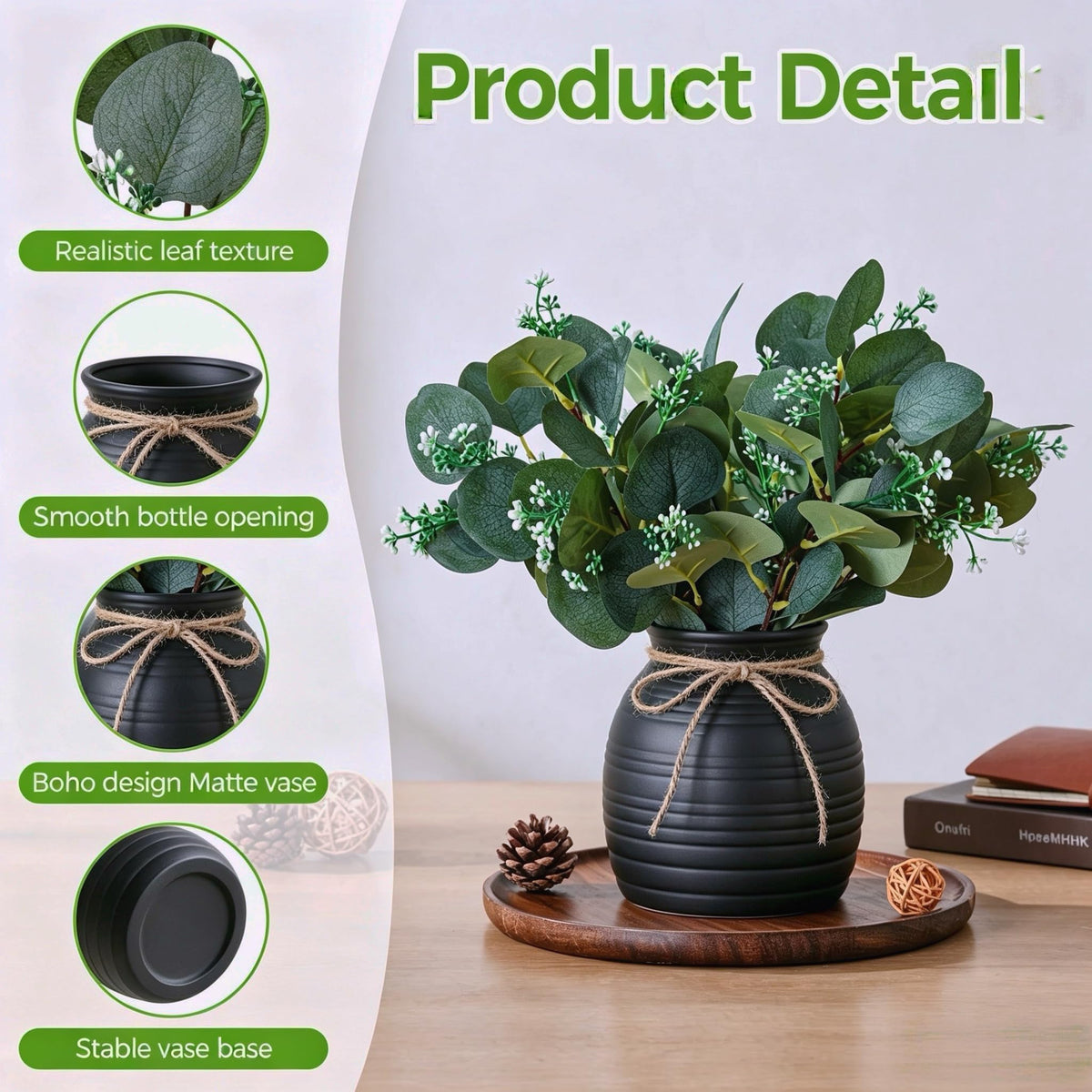 20pcs Artificial Eucalyptus Plants in Vase for Modern Farmhouse Home Decor