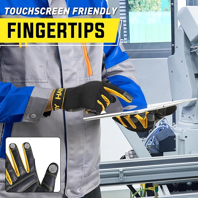 HANDLANDY Work Gloves for Men & Women, Utility Mechanic Working Gloves Touch Screen, Flexible Yard Work Gloves