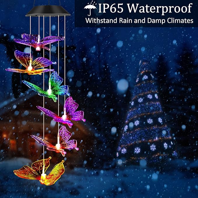 JOBOSI Colorful Butterfly Solar Lights for Outside, Mother's Day Women's Gifts, Solar Butterfly Wind Chimes, Birthday Gifts for Women, Mom, Grandma, Garden Lawn Yard Outdoor Decor Mobiles Wind Chime
