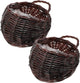 DOITOOL 2Pcs Dark Brown Rattan Wicker Hanging Baskets for Wall 9.05X7.08X3.54 Inch Indoor Outdoor Planters for Flowers and Greenery Home Garden Decor