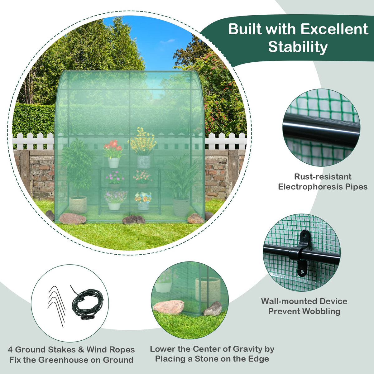 Graffy 7'x3.5’x7' Lean to Greenhouse, Walk in Green House with Shelves & 2 Zipper Doors, Windproof PE Cover, Portable Steel Frame Greenhouses for Outdoors Heavy Duty, Plant Hot House