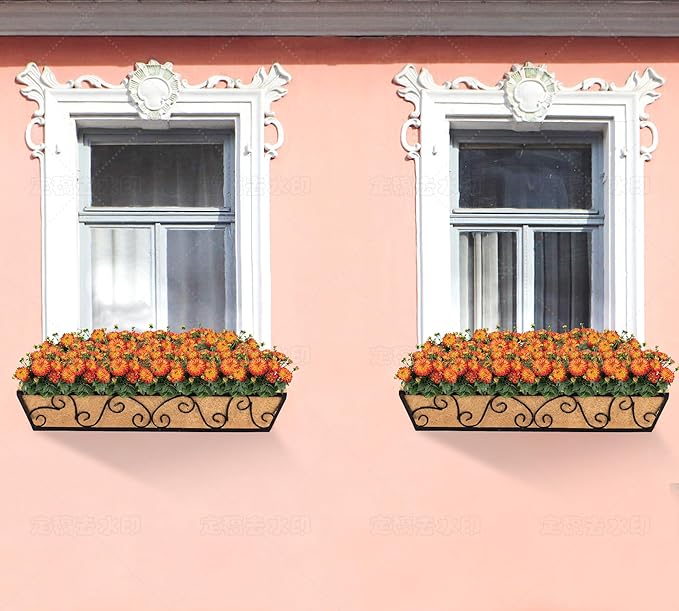 Y&M 30 Inch Butterfly Window Deck with Coco Liner, Fence Metal Hanging Flower Planter Window Basket Deck Railing Planter Boxes for Outdoor Garden Lawn 6pcs