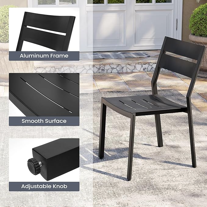 Pellebant Aluminum Patio Dining Chairs Set of 4, Stackable Black Outdoor Dining Chair with Armless, All Weather for Patio, Lawn, Garden
