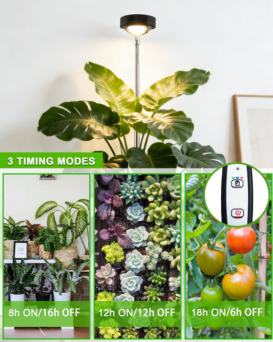 yadoker Plant Grow Light, LED Growing Light Full Spectrum for Indoor Plants,Black Magnifying Glass Plant Lights,Height Adjustable, Automatic Timer, 5V Low Safe Voltage,Idea for Large