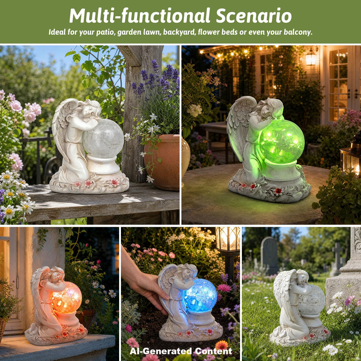 YEPOTUE Solar Angel Garden Statue Outdoor, Memorial Angel Figurine