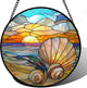 Stained Glass Window Hanging - Colorful Beach Shells Conch Sun Catcher for Door Home Decor Ocean Suncatcher Christmas Mother's Day Birthday Sea Lover Gifts for Women Men Mom Nana 15 in