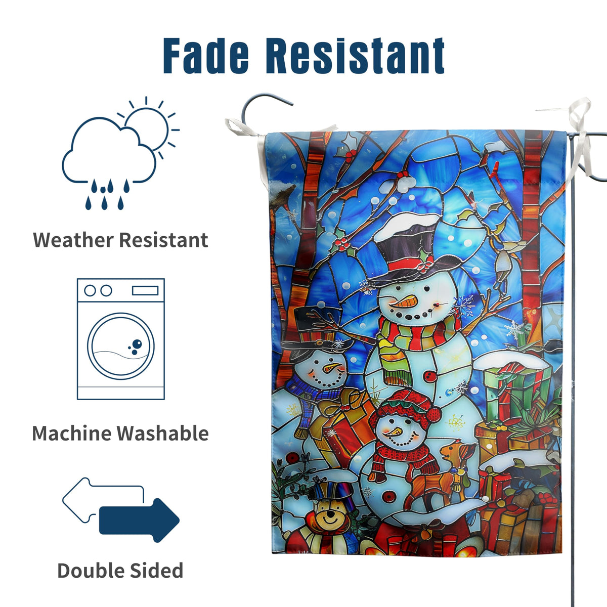 Stained Glass Snowman House Flags 28 x 40 Double Sided Merry Christmas Garden Flag Hello Winter Yard Flag Happy Holidays Flag for Outside Welcome New Year Outdoor Flag Large