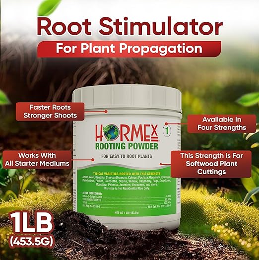 Hormex Rooting Powder #1 (0.10 IBA)- Rooting Hormone for Delicate Houseplants, Garden Herbs & Succulent Cuttings - Root Stimulator for Plant Cloning - Strong Growth for Maximum Propagation Success,1LB